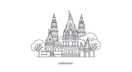 Fototapeta premium Varanasi India Temple Landmark Line Drawing Architecture