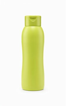 Green plastic bottle isolated on white background. Natural product mockup.