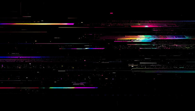 Abstract Digital Glitch Art with Colorful Horizontal Lines and Data Corruption Effects on Black Background