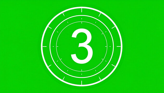 Countdown Timer Graphic with Number 3 and Circular Markings on a Vibrant Green Screen Background for Video Editing and Motion Graphics