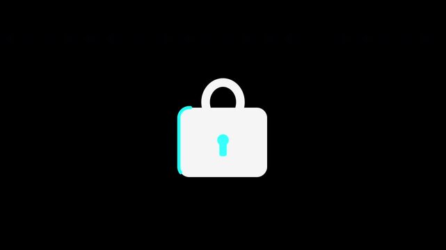 Animated lock icon with cyan and blue glow, motion graphic security sign, digital protection concept