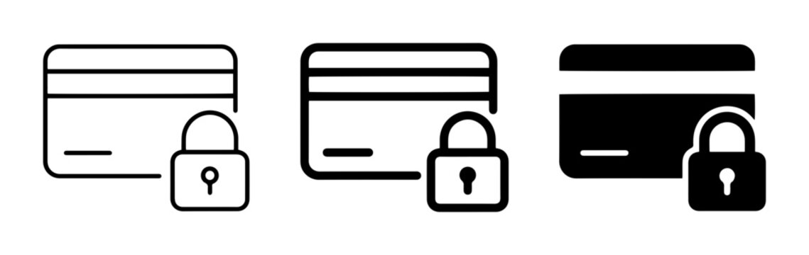 Secure Credit Card Icons, Payment Security, Locked Bank Card Graphics