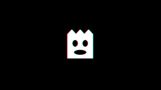 Animated monster glitch icon with digital distortion effect isolated on black background