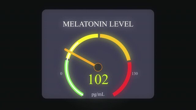 Melatonin level gauge animation with zoom effect, infographic meter showing measurement, health data