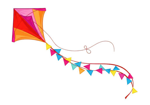 Colorful diamond kite with trailing ribbons on transparent background bright vibrant