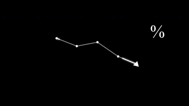 Animated percent down line graph icon, white line chart decreasing, motion graphic footage