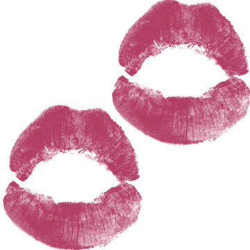 Two Floating Pink Lipstick Kiss Marks on White Background &mdash; Romantic Makeup Print

