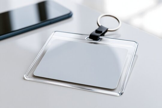 Leere Identit&auml;tskarte in transparenter Ausweish&uuml;lle mit Schl&uuml;sselring
