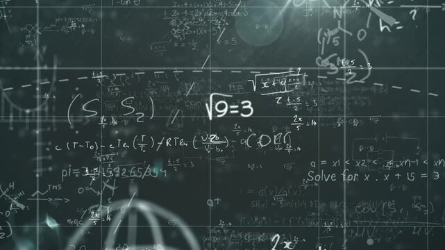 Abstract Mathematical Formulas And Geometric Equations Floating On A Dark Textured Background