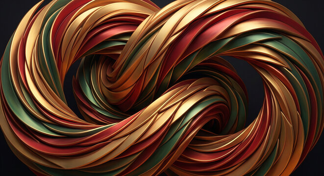 Warm Metallic Braided Ribbon Swirl with Red Gold and Jade Green Texture