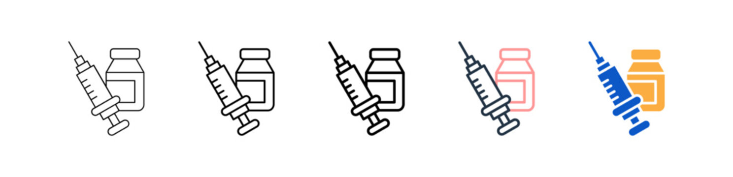 Syringe Pack different style icons set vector illustration. 