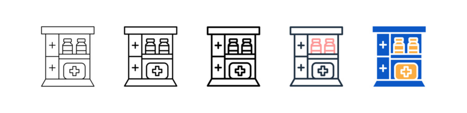 Medical Cabinet different style icons set vector illustration. 