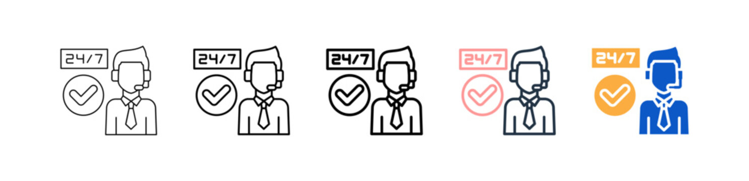 24 Hours Support different style icons set vector illustration. 