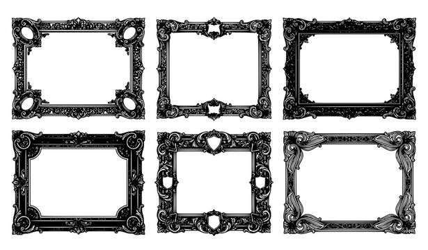 Vintage certificate frame vector set with ornate victorian border lines and elegant engraving style decorative corner ornaments