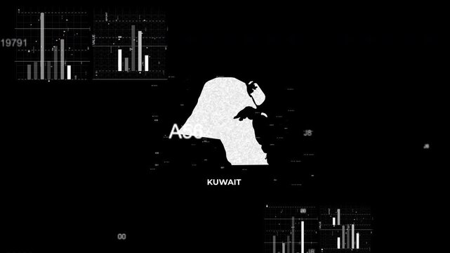 Kuwait map animation showcasing economy, infrastructure, technology, population, energy, trade, and national development data for presentations, films, documentaries, and motion graphics.