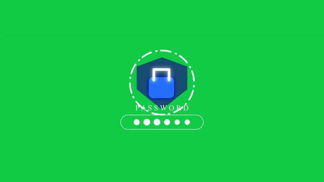 Security system password input animation with digital lock icon and glowing effects, cyber security data protection