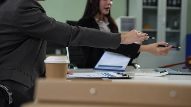 Lawyers and business discuss contract papers at the office. legal and corporate consultation concept focusing on law, advice, and business agreements.