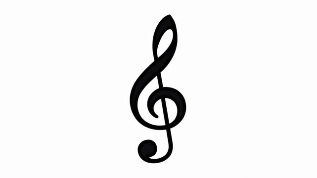 Animated treble clef symbol in black outline on white, representing music and melody, motion graphic