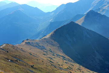 Panorama of Goryczkowa Czuba peak and Czerwone Wierchy mountains from Kasprowy Wierch, Poland © E-lona
