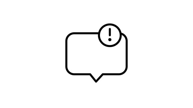 A speech bubble chat icon outline with an exclamation mark warning symbol inside a smaller circle badge representing an alert or notification message