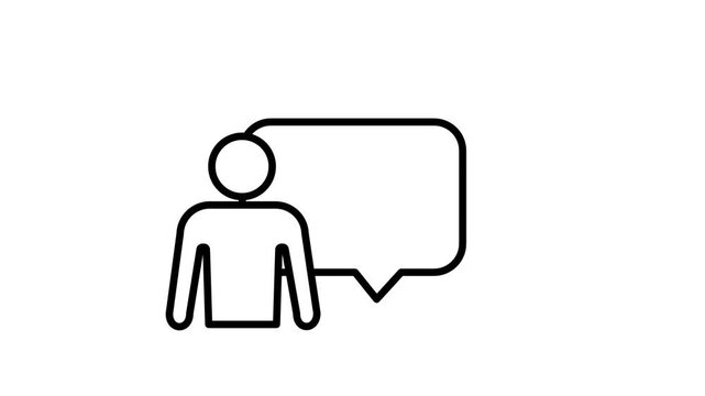 A person outline icon with a speech bubble positioned beside them representing feedback, comment, or conversation function inside a communication app