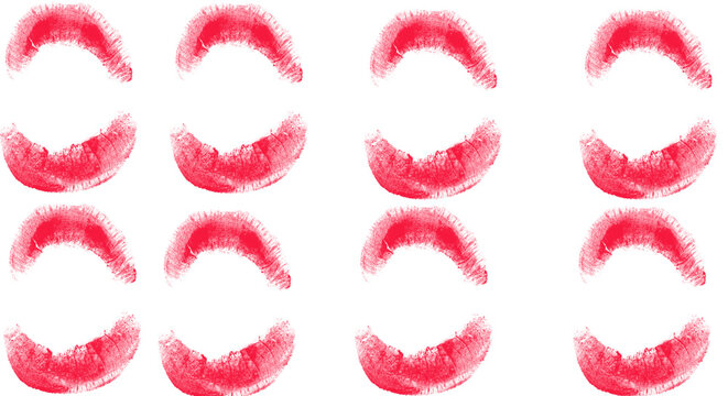 Red Crescent Lips Brush Strokes Grid Pattern on White Background | Seamless Lip Mark Watercolor Texture Illustration

