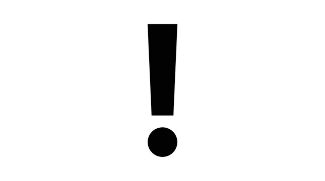 Bold black exclamation mark icon isolated on white background for urgent warning or alert design