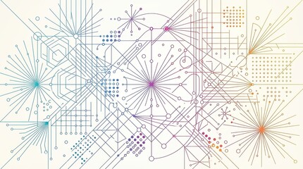 Obraz premium Abstract geometric pattern with intersecting lines and circular data points on white background