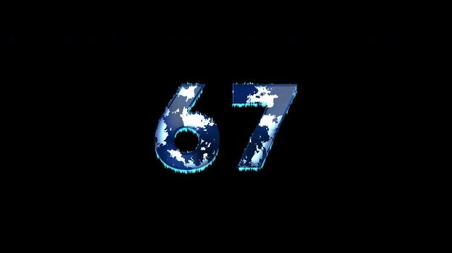 Freezing Number 67 Animation With Alpha Channel. Frost Number With Ice Spikes Animation. Frozen Typography. Icy Number. Winter Freeze Number Animation. Transparent Background