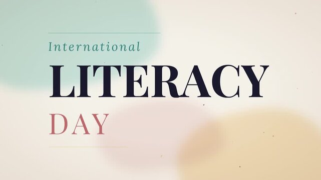 International Literacy Day text animation with pastel watercolor background fading to black