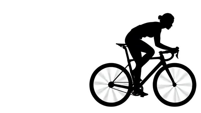 Isolated silhouette of a cyclist in motion on a road bike, athletic woman riding, dynamic sports action