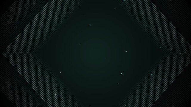Dark geometric background with concentric diamond lines and subtle scattered light specks, moody minimalist texture background animation