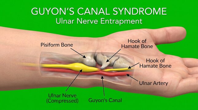 Guyon's Canal Syndrome and Ulnar Nerve Entrapment Medical Anatomy Diagram