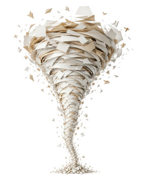 Paper tornado conceptual data storm isolated on transparent background