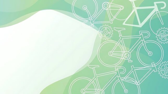 Green background with white bicycle line art patterns.