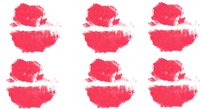Abstract Red Lipstick Kiss Print Pattern on White Background &ndash; Blurry Smudged Lip Shaped Marks, Digital Beauty Brush Texture, Valentine's Day Romantic Symbol

