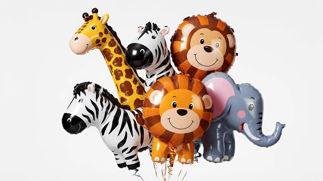 Animated safari animals balloons lion elephant zebra giraffe monkey for party decoration, celebration, kids fun, cartoon style
