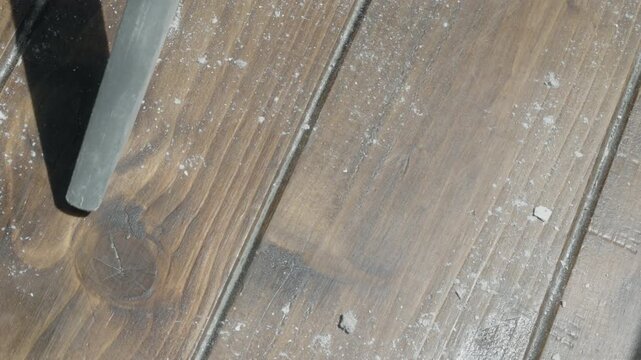 Cleaning dirty floor with vacuum cleaner