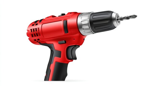 Red Cordless Power Drill with Black Grip Isolated on White