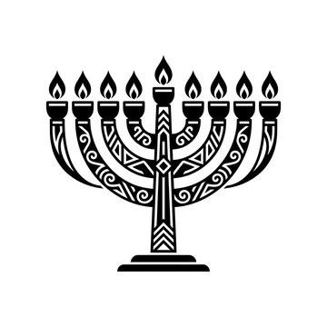 Traditional decorative menorah silhouette with nine lit candles vector