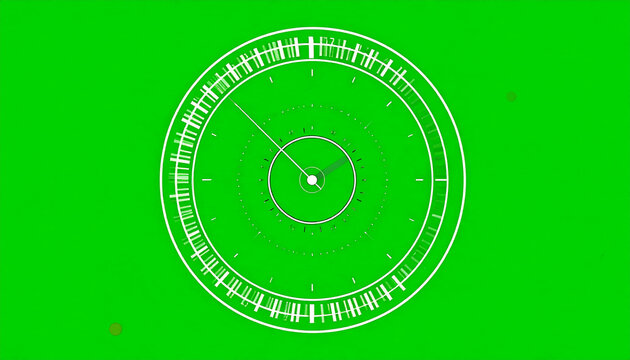 Abstract digital clock with green background and white circular design for time concept and technology