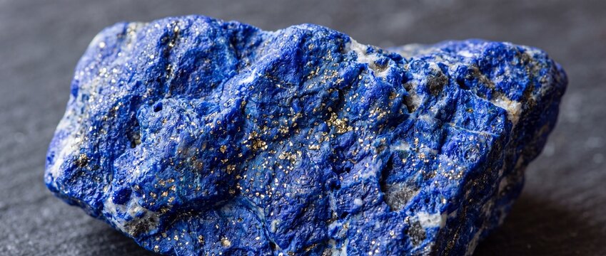 Lapis lazuli mineral stone with natural deep blue color and glittering golden pyrite inclusions, showcasing texture and rich mineralogy for geological study
