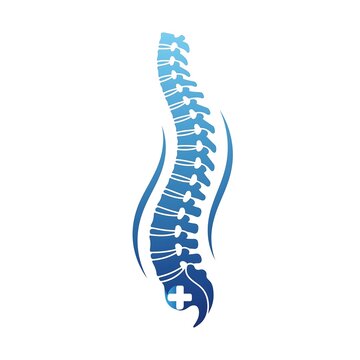 Stylized Blue Human Spinal Column Vector Illustration with Medical Cross Symbol for Chiropractic Wellness and Orthopedic Health Services