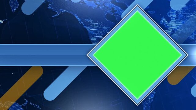 Global News Broadcast Lower Third Graphic Overlay with Chroma Key Green Screen Diamond Frame and Digital World Map Background Animation