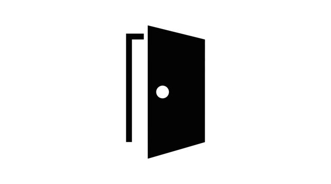 Minimalist black door vector illustration showing a simple open entrance icon for modern web design interfaces