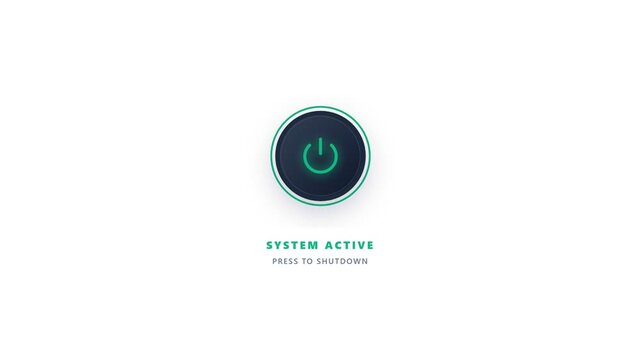 System active and offline shutdown sequence power button user interface animation video for technology control panel graphic design template