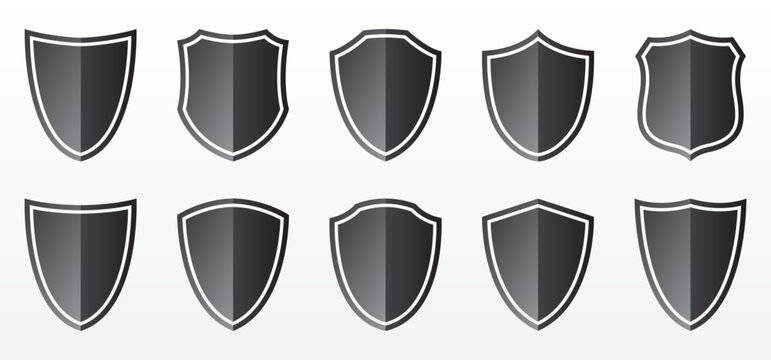 Shield icon. Safe protection sign. Secure guard symbol. Shield vector set. Black grey gradation shield icon.
