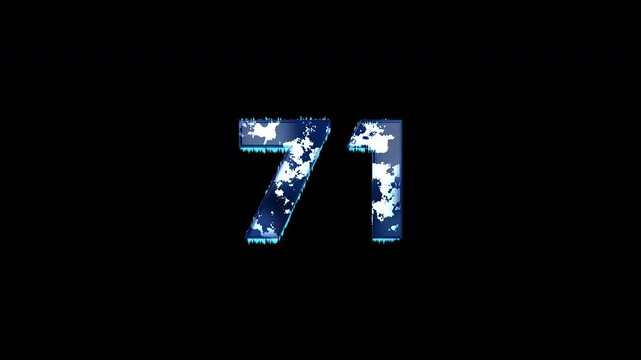 Freezing Number 71 Animation With Alpha Channel. Frost Number With Ice Spikes Animation. Frozen Typography. Icy Number. Winter Freeze Number Animation. Transparent Background