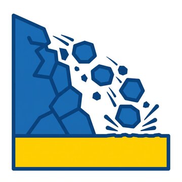 Rockfall hazard and landslide warning flat vector icon