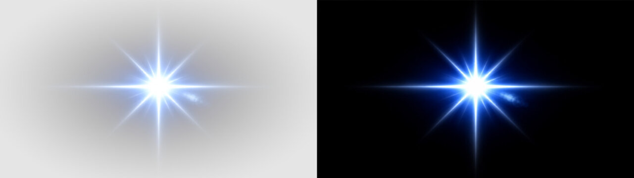Blue glowing starburst PNG overlay with luminous radiant flare effect, on transparent background